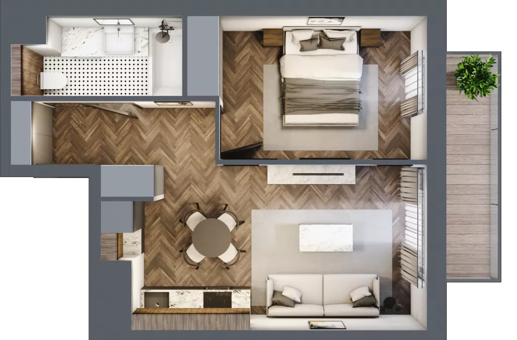 2 pokoje, mieszkanie 38,76 m², piętro 4, oferta nr B2.4.62.2a, Junique I.II, Poznań, Grunwald, Junikowo, ul. Miśnieńska 38, 39, 43