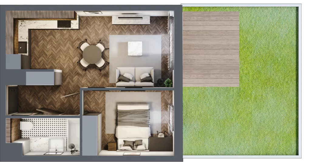 2 pokoje, mieszkanie 36,71 m², parter, oferta nr C2.0.29.2a, Junique I.II, Poznań, Grunwald, Junikowo, ul. Miśnieńska 38, 39, 43
