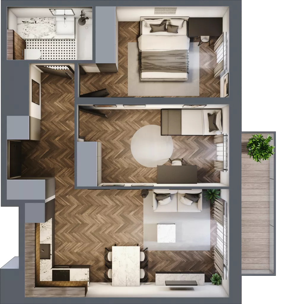 3 pokoje, mieszkanie 53,44 m², piętro 1, oferta nr C2.1.35.3a, Junique I.II, Poznań, Grunwald, Junikowo, ul. Miśnieńska 38, 39, 43