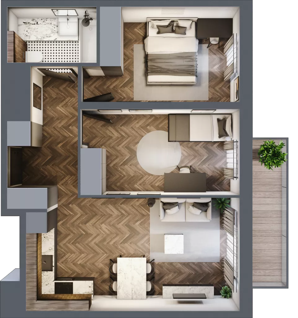 3 pokoje, mieszkanie 53,44 m², piętro 3, oferta nr C2.3.45.3a, Junique I.II, Poznań, Grunwald, Junikowo, ul. Miśnieńska 38, 39, 43