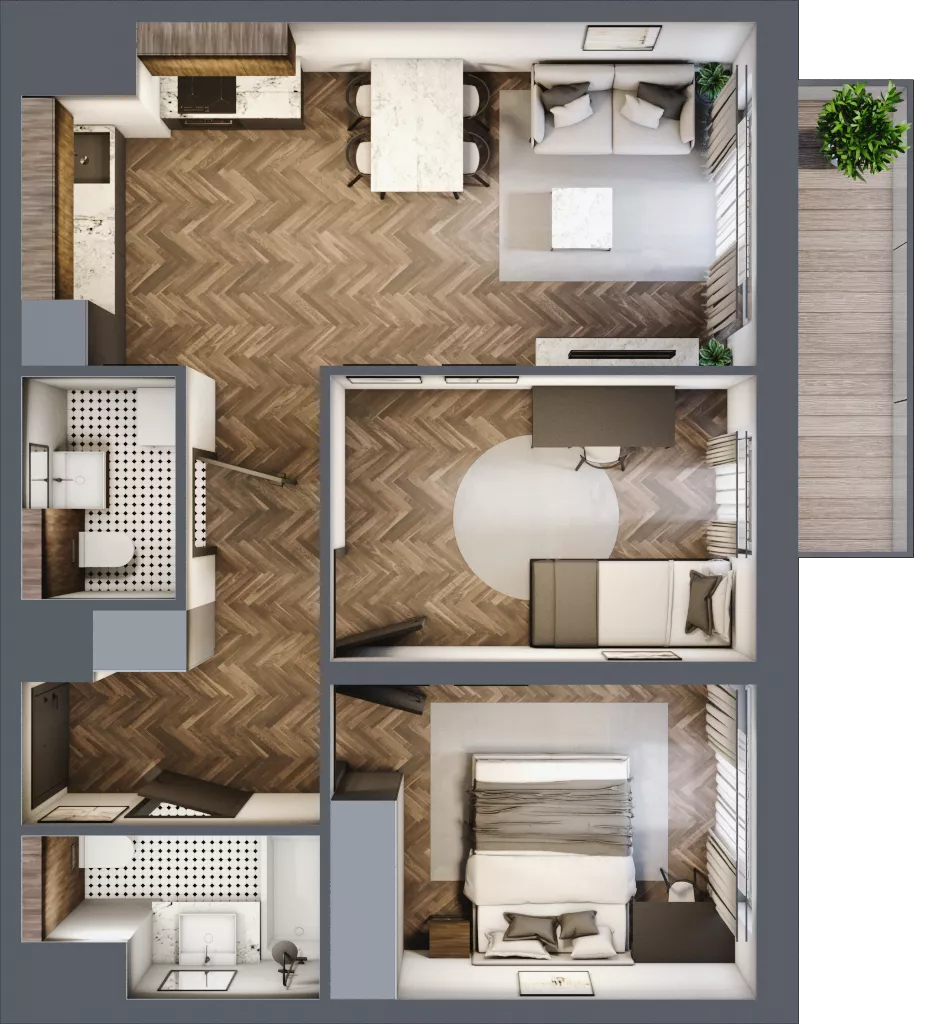 3 pokoje, mieszkanie 54,95 m², piętro 4, oferta nr C2.4.50.3a, Junique I.II, Poznań, Grunwald, Junikowo, ul. Miśnieńska 38, 39, 43
