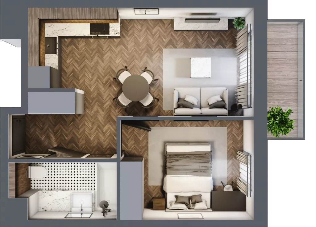 2 pokoje, mieszkanie 35,76 m², piętro 1, oferta nr C1.1.05.2a, Junique I.II, Poznań, Grunwald, Junikowo, ul. Miśnieńska 38, 39, 43