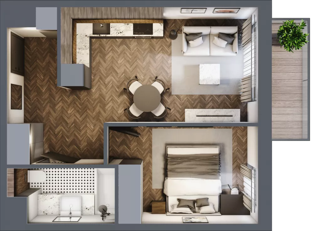 2 pokoje, mieszkanie 36,73 m², piętro 1, oferta nr C1.1.06.2a, Junique I.II, Poznań, Grunwald, Junikowo, ul. Miśnieńska 38, 39, 43