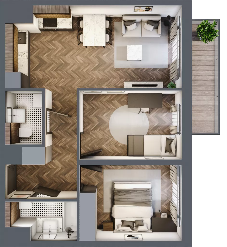 3 pokoje, mieszkanie 54,95 m², piętro 2, oferta nr C2.2.39.3a, Junique I.II, Poznań, Grunwald, Junikowo, ul. Miśnieńska 38, 39, 43