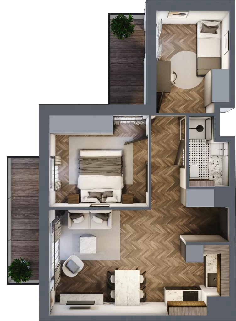 3 pokoje, mieszkanie 48,10 m², piętro 1, oferta nr C1.1.01.3a, Junique I.II, Poznań, Grunwald, Junikowo, ul. Miśnieńska 38, 39, 43