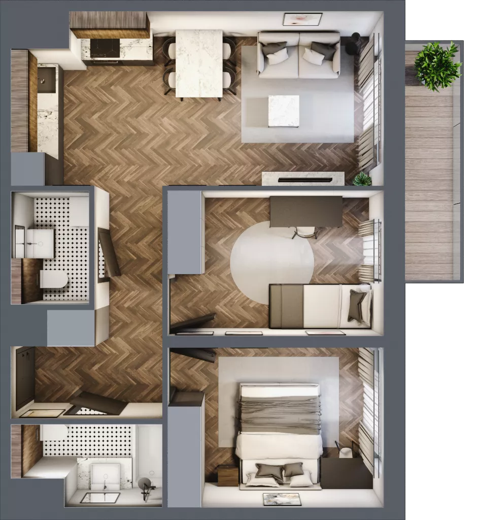 3 pokoje, mieszkanie 54,95 m², piętro 1, oferta nr C2.1.34.3a, Junique I.II, Poznań, Grunwald, Junikowo, ul. Miśnieńska 38, 39, 43