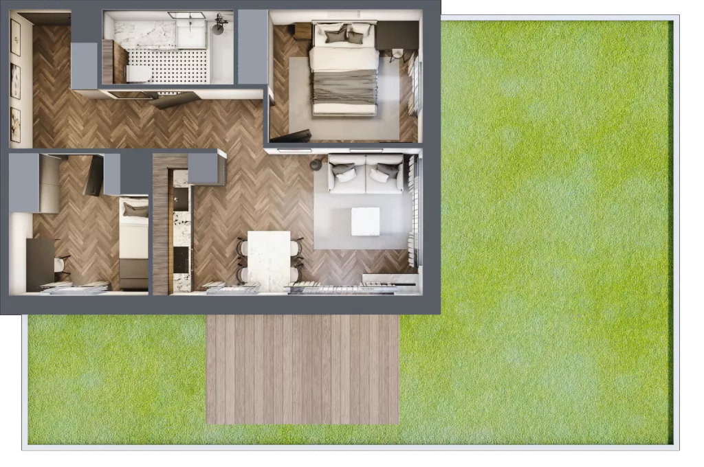 3 pokoje, mieszkanie 45,22 m², parter, oferta nr C2.0.31.3a, Junique I.II, Poznań, Grunwald, Junikowo, ul. Miśnieńska 38, 39, 43