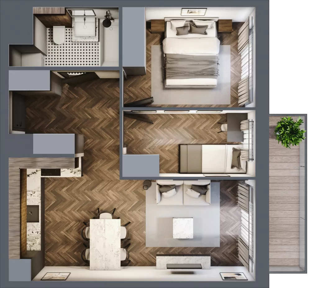 3 pokoje, mieszkanie 46,75 m², piętro 1, oferta nr C1.1.03.3a, Junique I.II, Poznań, Grunwald, Junikowo, ul. Miśnieńska 38, 39, 43