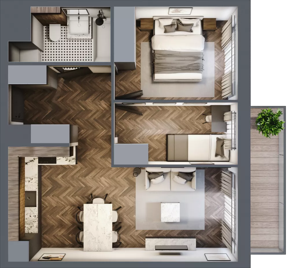 3 pokoje, mieszkanie 46,75 m², piętro 2, oferta nr C1.2.11.3a, Junique I.II, Poznań, Grunwald, Junikowo, ul. Miśnieńska 38, 39, 43