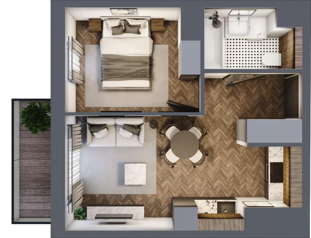 2 pokoje, mieszkanie 32,93 m², piętro 3, oferta nr C1.3.24.2a, Junique I.II, Poznań, Grunwald, Junikowo, ul. Miśnieńska 38, 39, 43