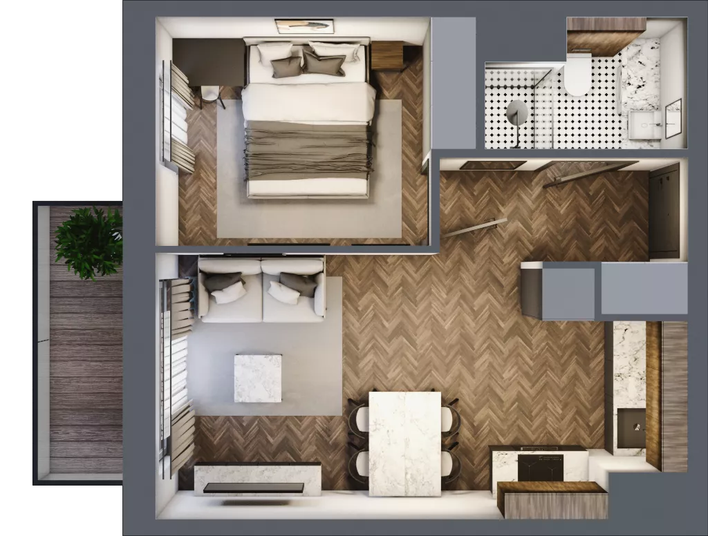 2 pokoje, mieszkanie 33,57 m², piętro 4, oferta nr C2.4.48.2a, Junique I.II, Poznań, Grunwald, Junikowo, ul. Miśnieńska 38, 39, 43