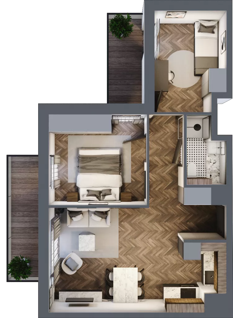 3 pokoje, mieszkanie 47,95 m², piętro 4, oferta nr C1.4.25.3a, Junique I.II, Poznań, Grunwald, Junikowo, ul. Miśnieńska 38, 39, 43