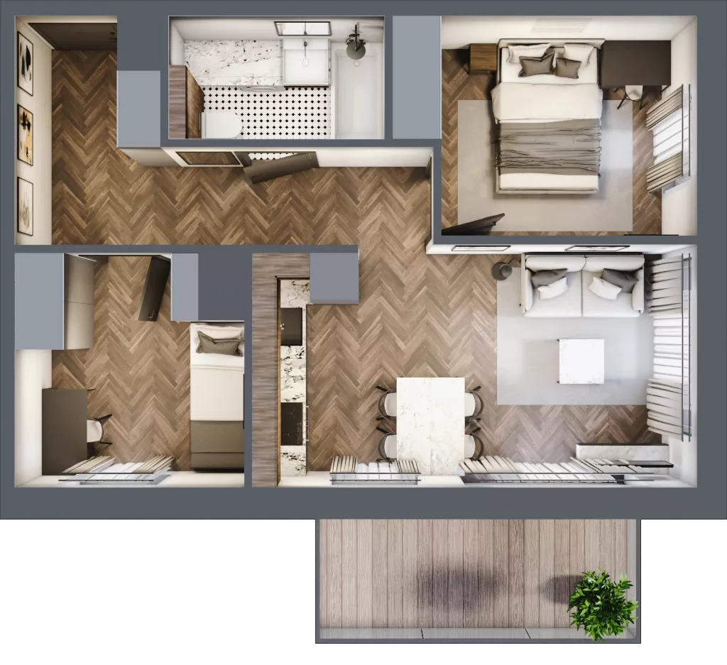 3 pokoje, mieszkanie 45,84 m², piętro 4, oferta nr C2.4.52.3a, Junique I.II, Poznań, Grunwald, Junikowo, ul. Miśnieńska 38, 39, 43