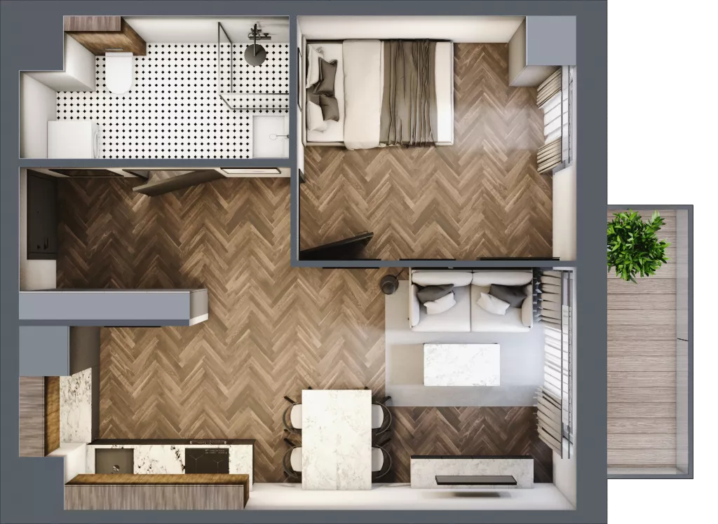 2 pokoje, mieszkanie 37,67 m², piętro 3, oferta nr C1.3.20.2a, Junique I.II, Poznań, Grunwald, Junikowo, ul. Miśnieńska 38, 39, 43