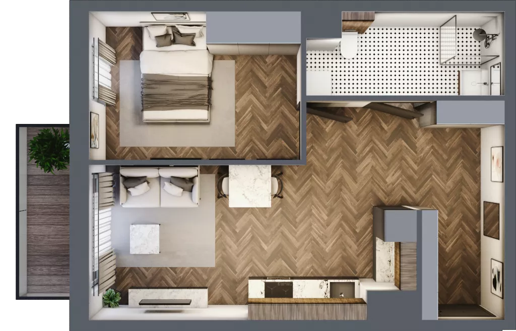 2 pokoje, mieszkanie 43,14 m², piętro 2, oferta nr C2.2.38.2a, Junique I.II, Poznań, Grunwald, Junikowo, ul. Miśnieńska 38, 39, 43