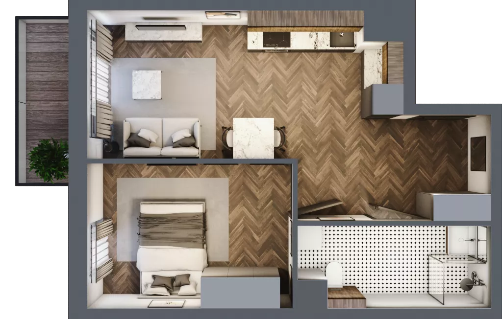 2 pokoje, mieszkanie 39,96 m², piętro 1, oferta nr C1.1.07.2a, Junique I.II, Poznań, Grunwald, Junikowo, ul. Miśnieńska 38, 39, 43