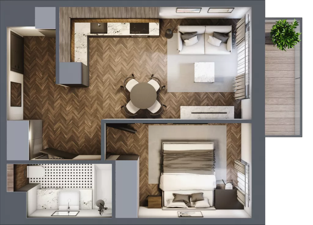 2 pokoje, mieszkanie 36,73 m², piętro 2, oferta nr C1.2.14.2a, Junique I.II, Poznań, Grunwald, Junikowo, ul. Miśnieńska 38, 39, 43