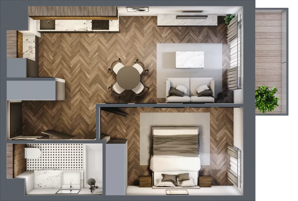 2 pokoje, mieszkanie 39,95 m², piętro 3, oferta nr D1.3.35.2a, Junique I.II, Poznań, Grunwald, Junikowo, ul. Miśnieńska 38, 39, 43