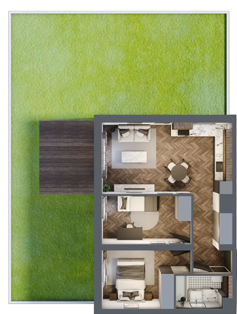 3 pokoje, mieszkanie 50,62 m², parter, oferta nr D1.0.02.3a, Junique I.II, Poznań, Grunwald, Junikowo, ul. Miśnieńska 38, 39, 43