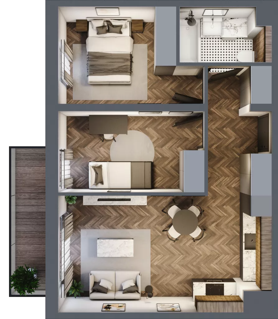 3 pokoje, mieszkanie 50,96 m², piętro 1, oferta nr D1.1.11.3a, Junique I.II, Poznań, Grunwald, Junikowo, ul. Miśnieńska 38, 39, 43