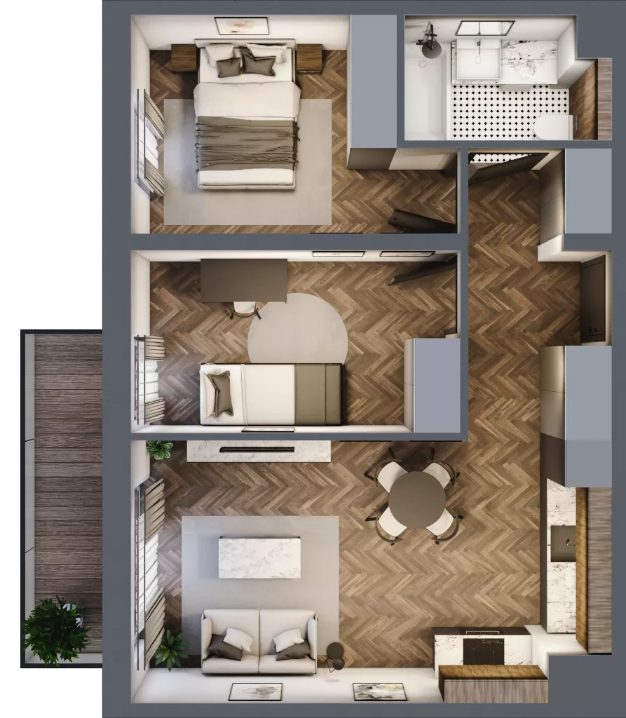 3 pokoje, mieszkanie 50,96 m², piętro 3, oferta nr D1.3.31.3a, Junique I.II, Poznań, Grunwald, Junikowo, ul. Miśnieńska 38, 39, 43