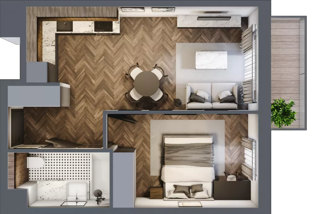 2 pokoje, mieszkanie 39,27 m², piętro 2, oferta nr D1.2.24.2a, Junique I.II, Poznań, Grunwald, Junikowo, ul. Miśnieńska 38, 39, 43