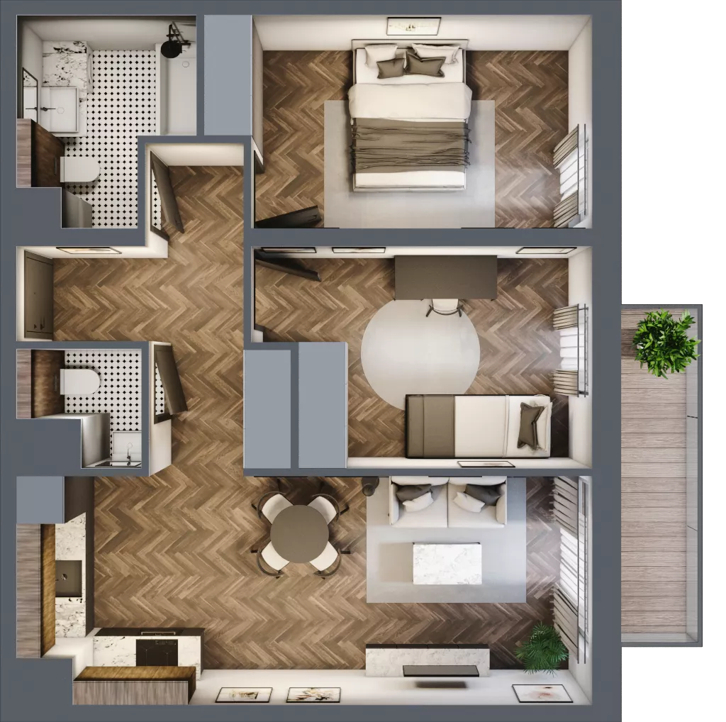 3 pokoje, mieszkanie 58,75 m², piętro 4, oferta nr D1.4.42.3a, Junique I.II, Poznań, Grunwald, Junikowo, ul. Miśnieńska 38, 39, 43