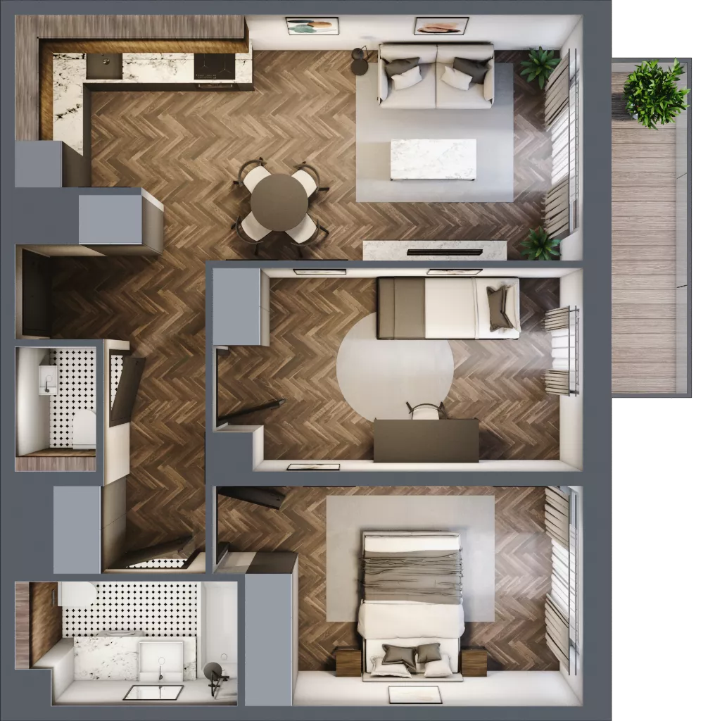 3 pokoje, mieszkanie 59,25 m², piętro 4, oferta nr D1.4.43.3a, Junique I.II, Poznań, Grunwald, Junikowo, ul. Miśnieńska 38, 39, 43