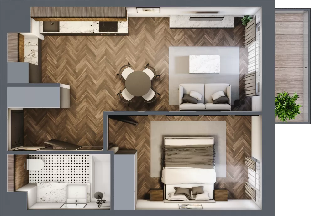 2 pokoje, mieszkanie 39,95 m², piętro 2, oferta nr D1.2.25.2a, Junique I.II, Poznań, Grunwald, Junikowo, ul. Miśnieńska 38, 39, 43