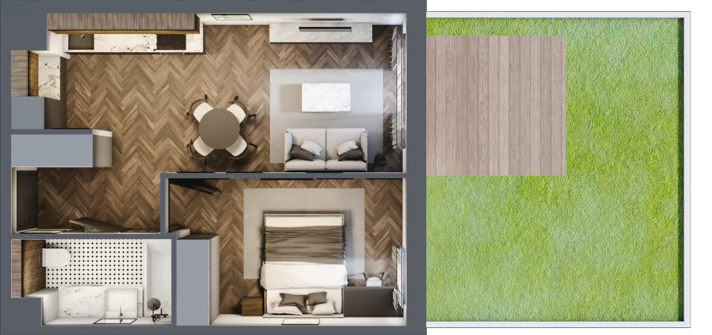 2 pokoje, mieszkanie 39,74 m², parter, oferta nr D1.0.05.2a, Junique I.II, Poznań, Grunwald, Junikowo, ul. Miśnieńska 38, 39, 43