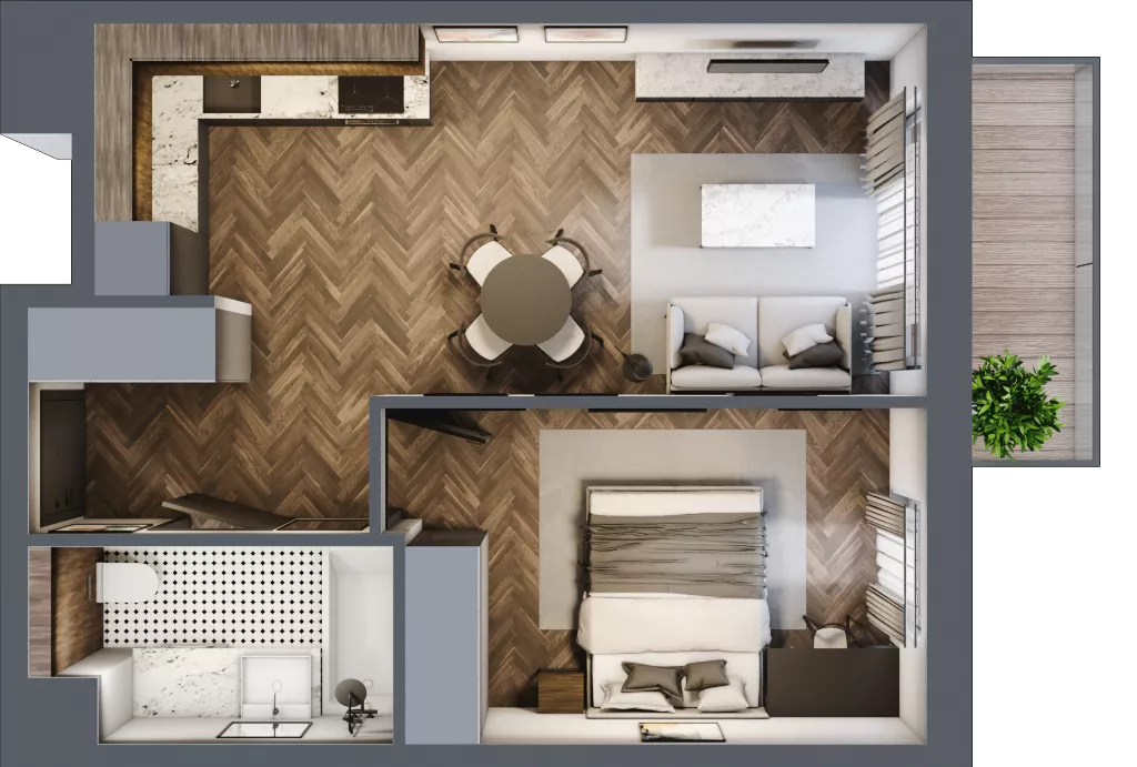 2 pokoje, mieszkanie 39,27 m², piętro 1, oferta nr D1.1.14.2a, Junique I.II, Poznań, Grunwald, Junikowo, ul. Miśnieńska 38, 39, 43