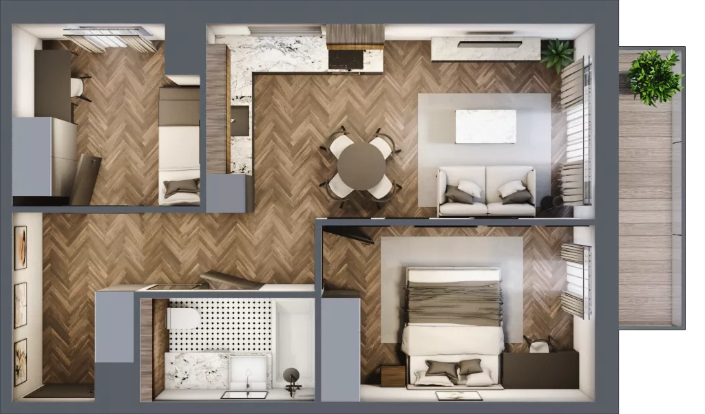 3 pokoje, mieszkanie 49,13 m², piętro 3, oferta nr D1.3.33.3a, Junique I.II, Poznań, Grunwald, Junikowo, ul. Miśnieńska 38, 39, 43