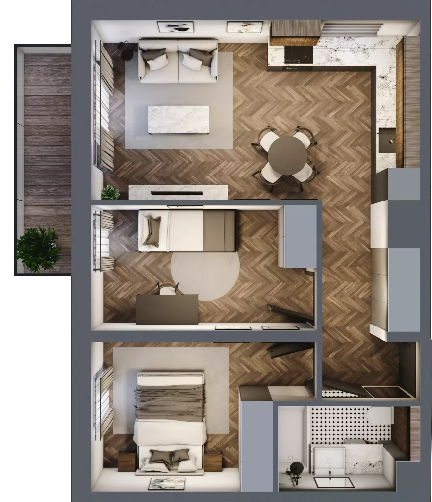3 pokoje, mieszkanie 50,91 m², piętro 3, oferta nr D1.3.32.3a, Junique I.II, Poznań, Grunwald, Junikowo, ul. Miśnieńska 38, 39, 43