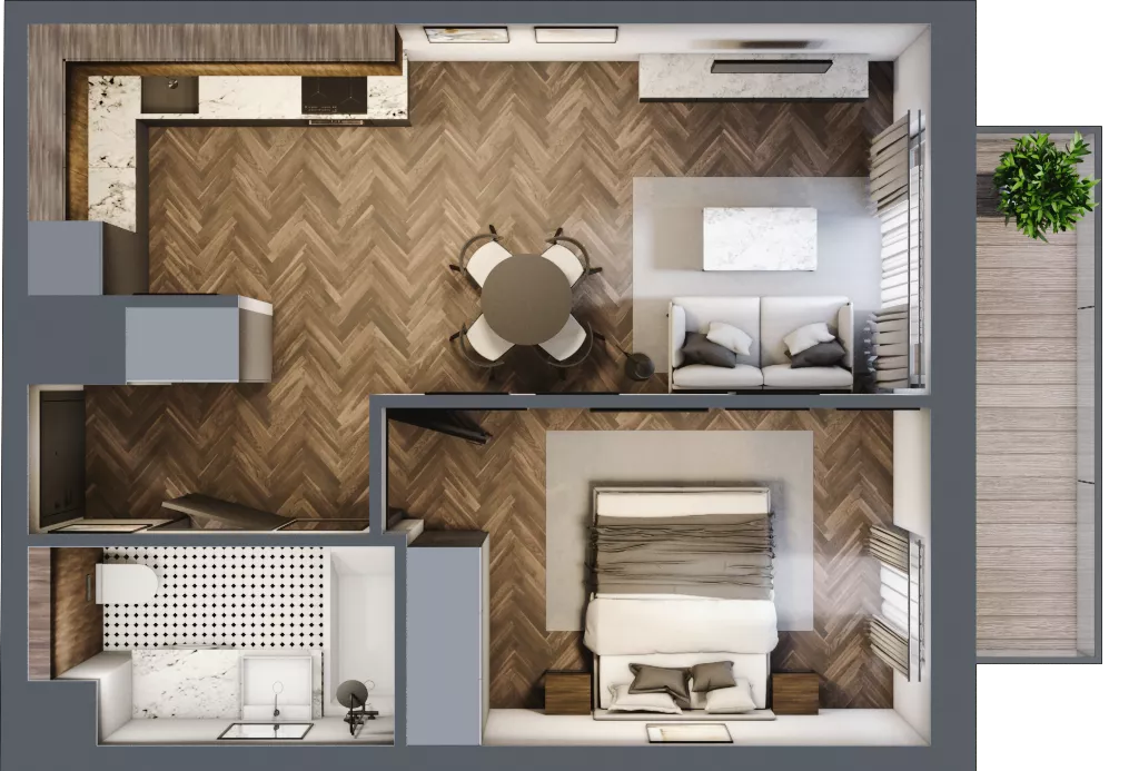 2 pokoje, mieszkanie 39,95 m², piętro 2, oferta nr D1.2.26.2a, Junique I.II, Poznań, Grunwald, Junikowo, ul. Miśnieńska 38, 39, 43