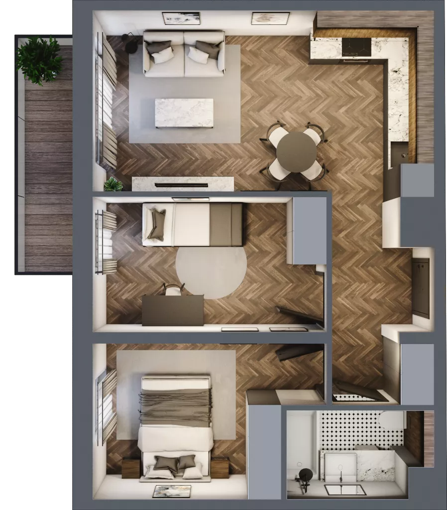 3 pokoje, mieszkanie 50,88 m², piętro 4, oferta nr D1.4.46.3a, Junique I.II, Poznań, Grunwald, Junikowo, ul. Miśnieńska 38, 39, 43