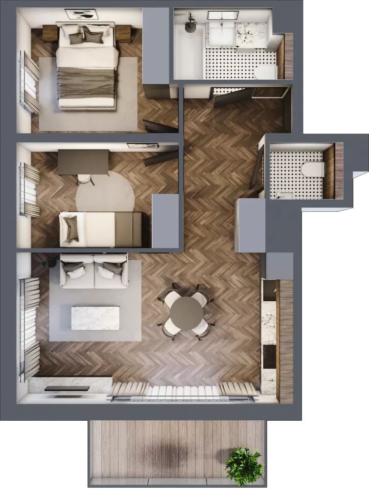 3 pokoje, mieszkanie 52,18 m², piętro 2, oferta nr D1.2.29.3a, Junique I.II, Poznań, Grunwald, Junikowo, ul. Miśnieńska 38, 39, 43