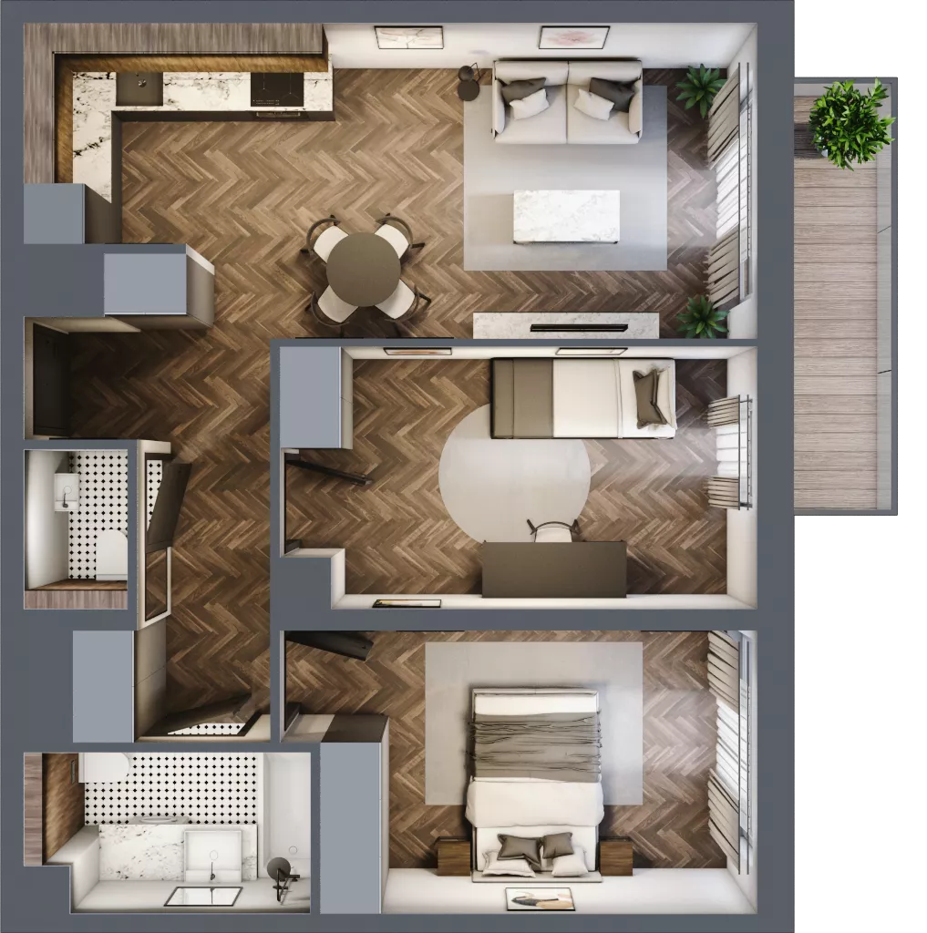 3 pokoje, mieszkanie 59,24 m², piętro 1, oferta nr D1.1.17.3a, Junique I.II, Poznań, Grunwald, Junikowo, ul. Miśnieńska 38, 39, 43