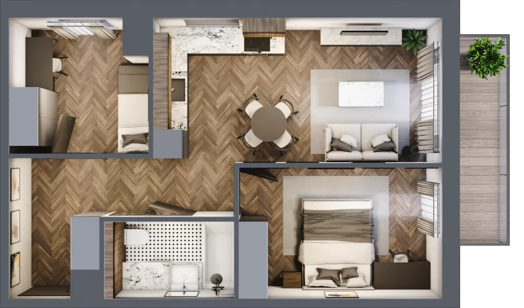 3 pokoje, mieszkanie 49,13 m², piętro 2, oferta nr D1.2.23.3a, Junique I.II, Poznań, Grunwald, Junikowo, ul. Miśnieńska 38, 39, 43