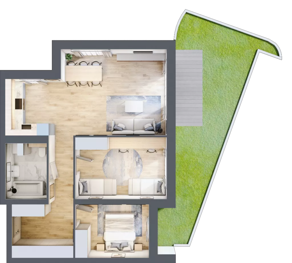 3 pokoje, apartament 74,08 m², parter, oferta nr K1.0.M01, Miasto Ogród Karłowice, Wrocław, Karłowice-Różanka, Psie Pole, ul. ks. Norberta Bończyka 40