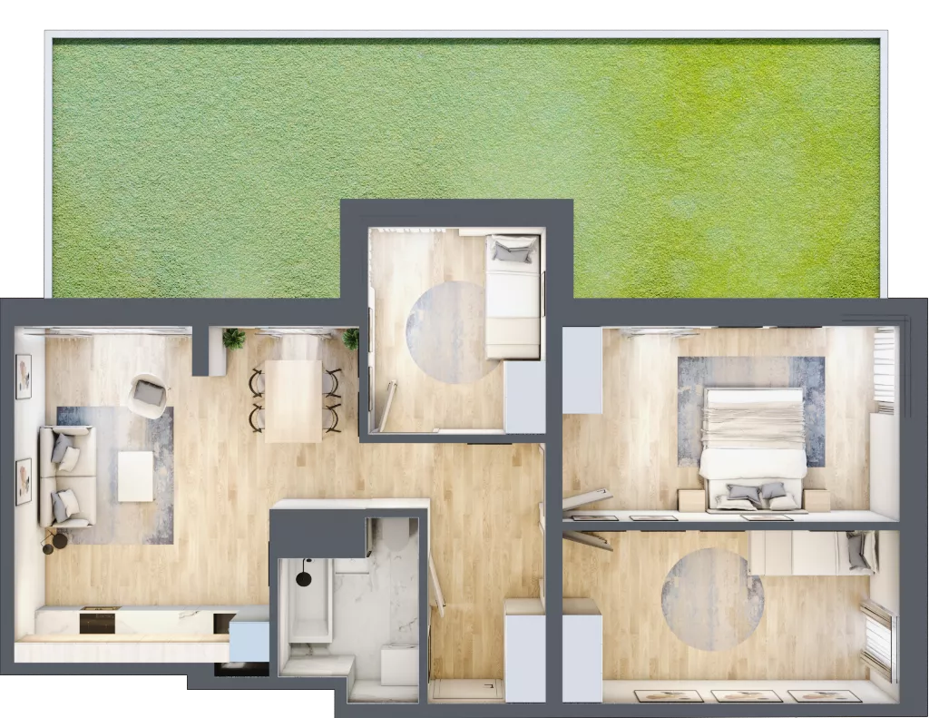 4 pokoje, mieszkanie 73,36 m², parter, oferta nr L0/K1/02, Wybrzeże Reymonta 3, Wrocław, Kleczków, Psie Pole, ul. Władysława Reymonta