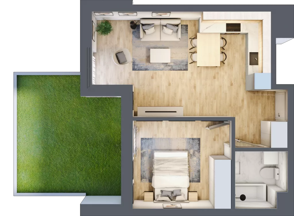 2 pokoje, mieszkanie 42,29 m², parter, oferta nr L0/K1/03, Wybrzeże Reymonta 3, Wrocław, Kleczków, Psie Pole, ul. Władysława Reymonta