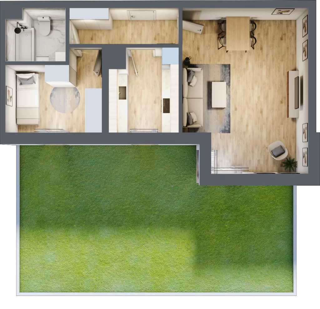 2 pokoje, mieszkanie 52,62 m², parter, oferta nr L0/K1/05, Wybrzeże Reymonta 3, Wrocław, Kleczków, Psie Pole, ul. Władysława Reymonta