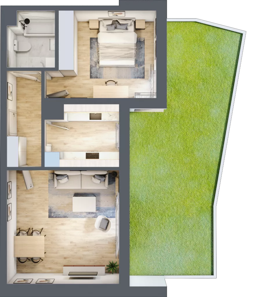 2 pokoje, mieszkanie 52,47 m², parter, oferta nr L0/K3/02, Wybrzeże Reymonta 3, Wrocław, Kleczków, Psie Pole, ul. Władysława Reymonta