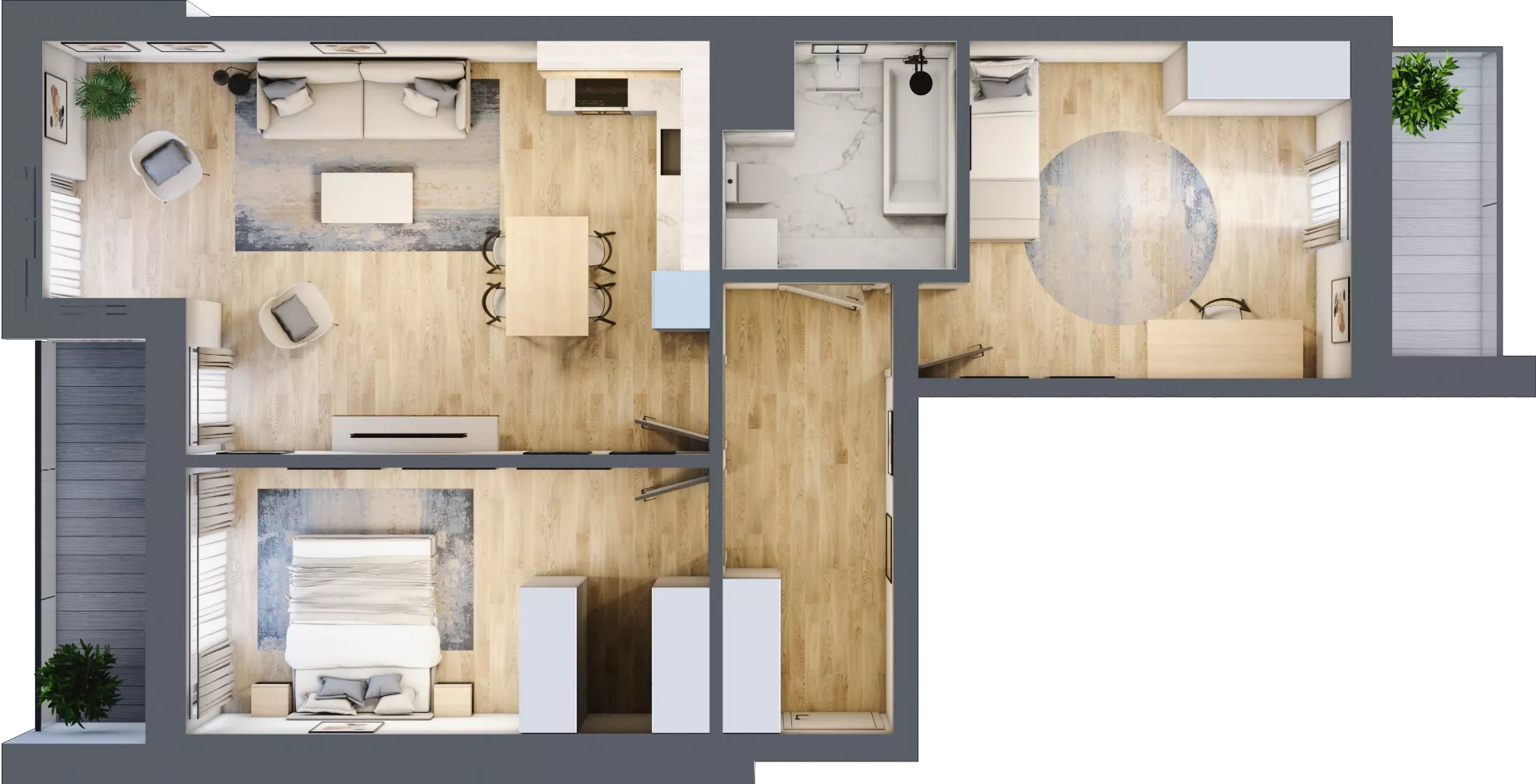 3 pokoje, mieszkanie 71,34 m², piętro 1, oferta nr L1/K2/02, Wybrzeże Reymonta 3, Wrocław, Kleczków, Psie Pole, ul. Władysława Reymonta