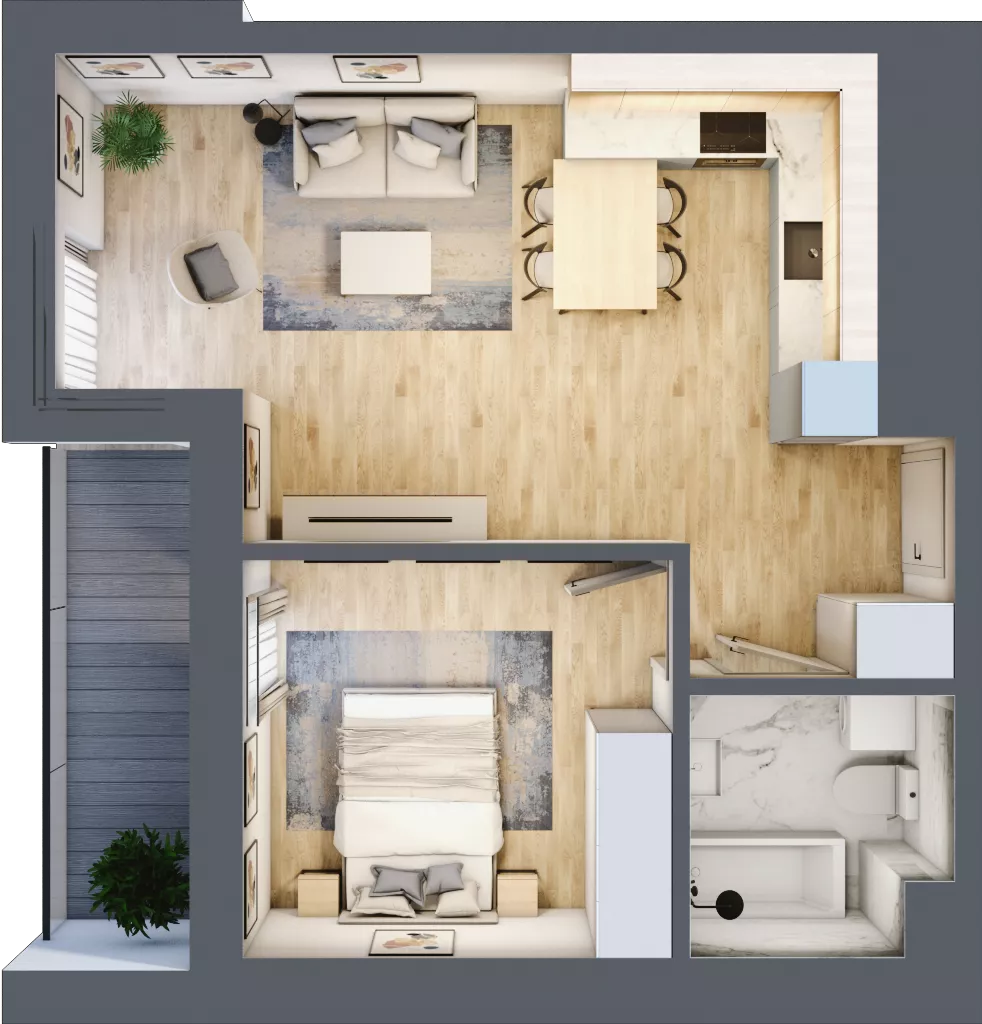 2 pokoje, mieszkanie 42,22 m², piętro 2, oferta nr L2/K3/04, Wybrzeże Reymonta 3, Wrocław, Kleczków, Psie Pole, ul. Władysława Reymonta