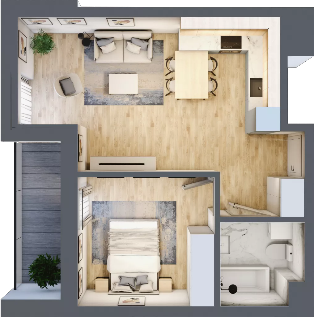 2 pokoje, mieszkanie 42,31 m², piętro 5, oferta nr L5/K1/04, Wybrzeże Reymonta 3, Wrocław, Kleczków, Psie Pole, ul. Władysława Reymonta