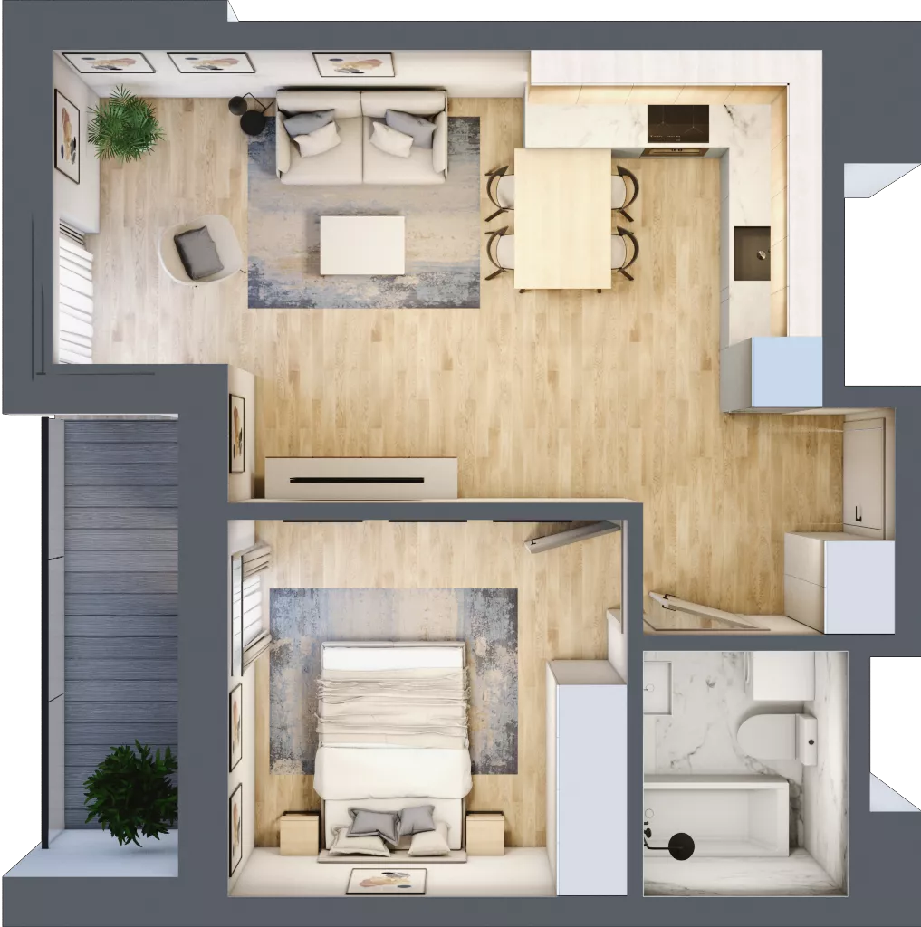 2 pokoje, mieszkanie 41,64 m², piętro 6, oferta nr L6/K2/03, Wybrzeże Reymonta 3, Wrocław, Kleczków, Psie Pole, ul. Władysława Reymonta