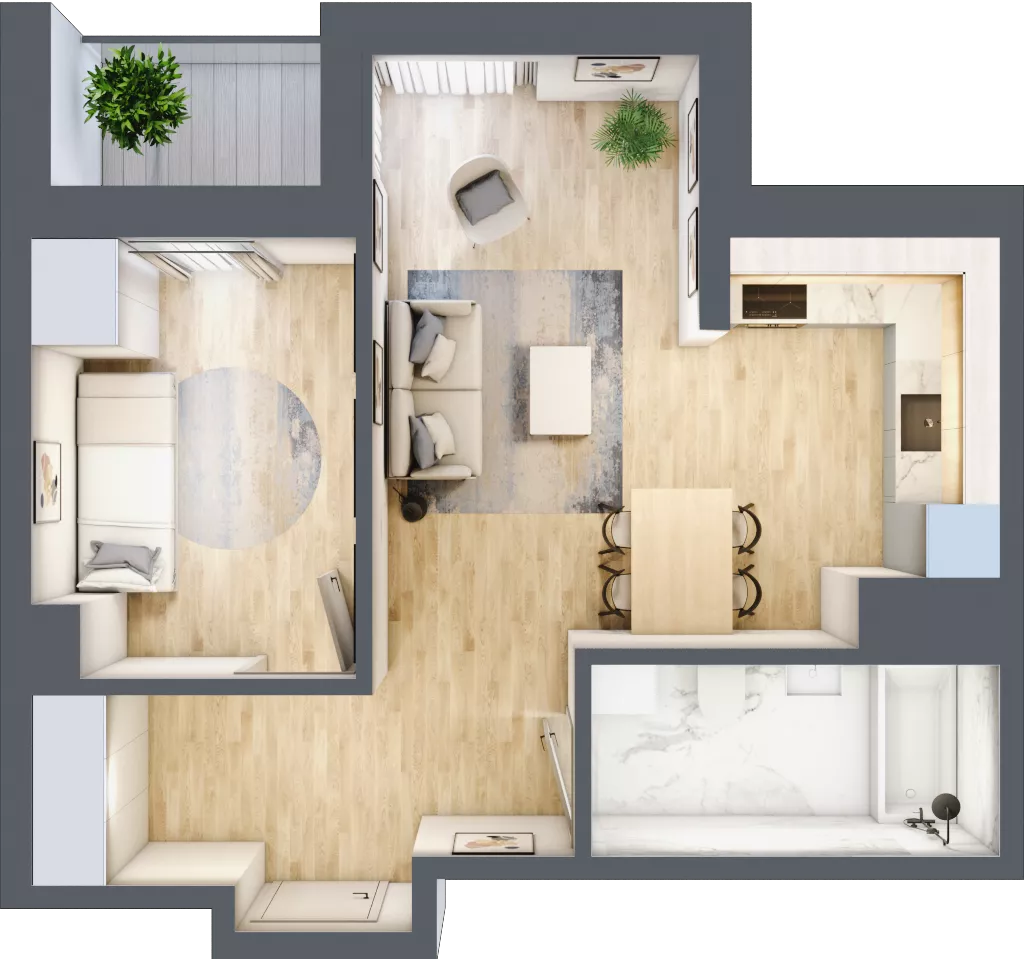 2 pokoje, apartament 43,60 m², piętro 8, oferta nr L8/K1/02, Wybrzeże Reymonta 3, Wrocław, Kleczków, Psie Pole, ul. Władysława Reymonta