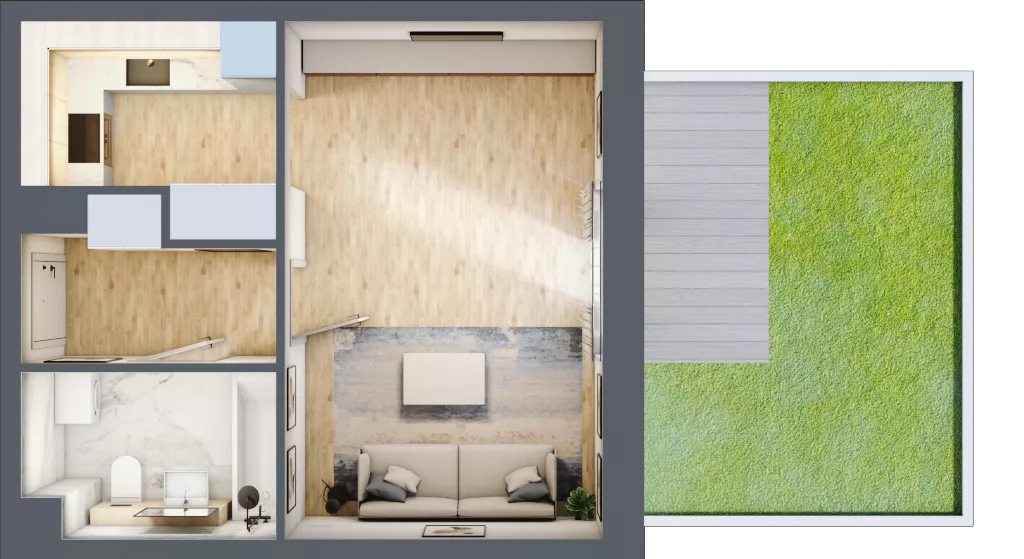1 pokój, mieszkanie 33,43 m², parter, oferta nr P.1.0.03, Partynice House II, Wrocław, Krzyki-Partynice, Krzyki, ul. Kawalerzystów