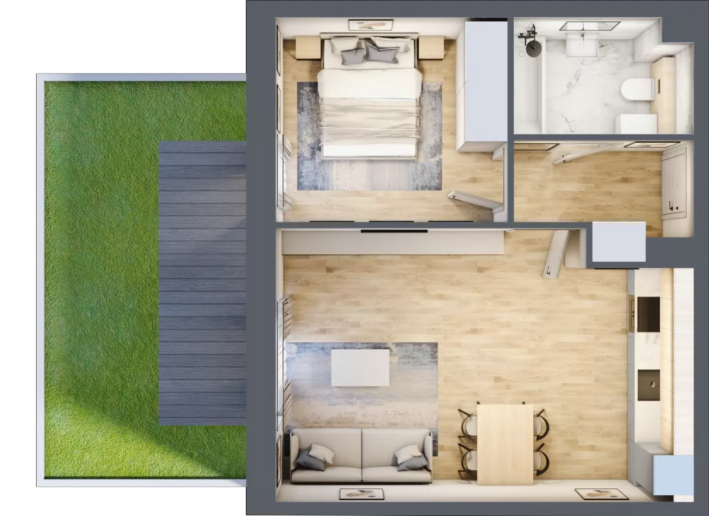 2 pokoje, mieszkanie 43,85 m², parter, oferta nr P.1.0.07, Partynice House II, Wrocław, Krzyki-Partynice, Krzyki, ul. Kawalerzystów